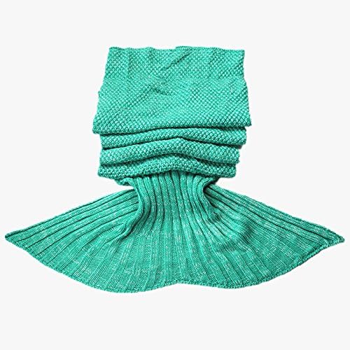 LKKLILY-Mermaid blanket air conditioning blanket TV cover blanket handmade sofa blanket mermaid tail knitted rug-Mint green