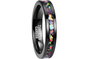 NUNCAD Bague Femme/Homme en Tungstène, Anneaux Or Rose/Noir 4mm avec Turquoise/Coquille d'ormeau/Opale, Alliance Élégante Bijoux de Mode 49-62