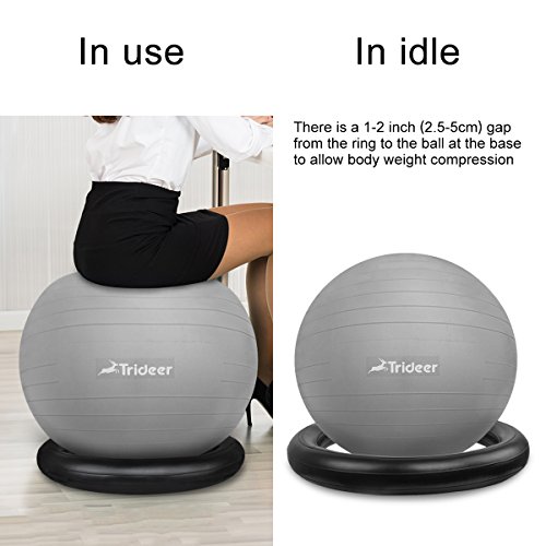 Trideer 65cm Anti-Burst Gymnastikball / Ballschale( Aufblasbaren Ring) / Widerstandsbänder inkl. Ballpumpe (2 Kombination), 2000lbs Maximalbelastbarkeit Sitzball Pezziball Swissball Fitnessball Yogaball als Fitness Kleingeräte und Balance Stuhl im Gym-Home-Büro - 3