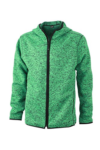 James & Nicholson Fleece Men's Knitted Hoody Sudadera, Hombre, Verde-Green-Melange/Black, M