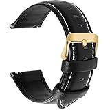 Fullmosa 12 Farben Uhrenarmband, Axus Serie Lederarmband Ersatz-Watch Armband mit Edelstahl Metall Schließe für Herren Damen 22mm,Schwarz mit golden Schnalle