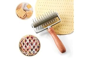 AONAGI Stainless Steel Dough Docker with Wood Handle - Time-Saver Pizza Roller Docker, Bread Pin Puncher, Pizza Wheel for Pie, Pastry, Bread Dough