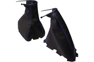 AERZETIX: Funda para palanca de cambios y freno de mano de piel sintética con costuras de colores variables (negro con costuras azul)