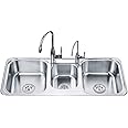 MHBGX Basin Triple Bowl Kitchen Sink Stainless Steel Top Mount, Kitchen Living Room Fixture