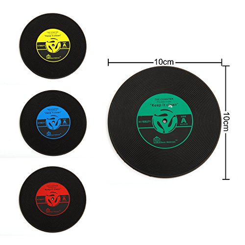 Untersetzer Glasuntersetzer Tasse Getränke Matte Coasters Placemats Retro Record Vinyl Schallplatten Design Set Rutschfest Isoliert - 7