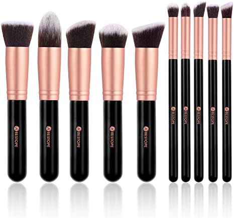 ASEMALL Neu 10 Stk Professionelle Premium Synthetic Kabuki Make-up Pinsel HQ Pro Bürsten Lidschatten Schatten Puder Foundation Stiftung Kosmetik-Stiftung Blending Eyeliner Gesichtspuder Augenbrauen Pinsel Make-up Pinsel-Set (10 Stk Schwarz &amp; Gold)
