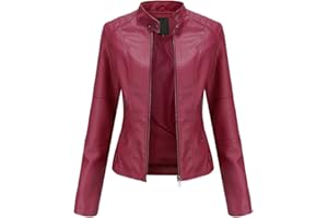 YYNUDA Leather Jacket Women PU Biker Moto Jacket Zip Up Classic Short Bomber Jacket Standing Collar Motorcycle Coat