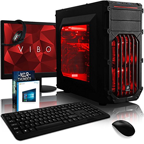 VIBOX Standard Komplett-PC Paket 7 Gaming PC - 3,2GHz Intel Pentium Dual Core CPU, GTX 1050 Ti GPU, Super, Desktop Gamer Computer mit Spielgutschein, 22" HD Monitor, Tastatur & Mouse Set (DE QWERTZ), Windows 10, Rot Innenbeleuchtung, lebenslange Garantie* (3,2GHz superschneller Intel Pentium K Anniversary G3258 Dual-Core-CPU-Prozessor, Nvidia GeForce GTX 1050 Ti 4GB Grafikkarte GPU, 8GB DDR3 1600MHz RAM, 1TB Hybrid SSD-Festplatte, Raijintek CPU Kühler, 85+ Netzteil, Corsair Gehäuse)