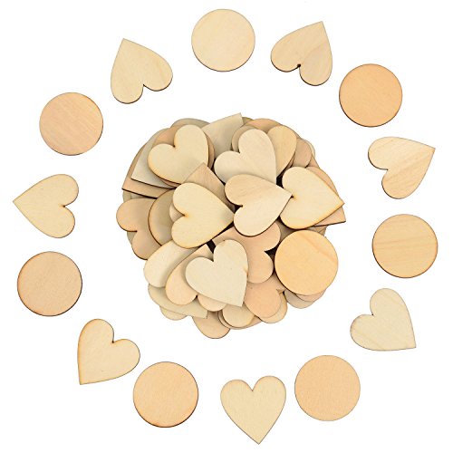 Satinior 120 Stücke Holz Kreise und Holzform Herz Verschönerungen Holzverzierungen mit Braunem Rand für Kunsthandwerk DIY Dekoration, 40 mm im Breit