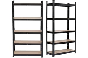 TactFire Lot de 2 Etagères de Rangement à 5 Niveaux, 150 x 70 x 30 cm, Rayonnage Metallique, Étagère de Garage, Montage sans Outil, Capacité de Charge de 50 kg par Niveau, pour Atelier, Garage, Noir