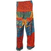 Mogul Interior Harem Pants Orange Mandala Printed Yoga Bohemian Casual Trousers