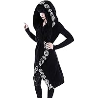FRAUIT Damen Gothic T-Shirt Pullover Punk Schwarz Wollmantel Bluse Hoodie Sweatshirt V-Ausschnitt Top Shirt Kleid Moon…