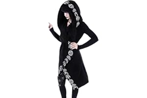 FRAUIT-FRAUEN TOP FRAUIT Damen Gothic T-Shirt Pullover Punk Schwarz Wollmantel Bluse Hoodie Sweatshirt V-Ausschnitt Top Shirt Kleid Moon Druck Jacke mit Kragen Oberteile Elegant Karneval Streetwear