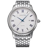GNOTH Herren Klassisch Analog Quarz Dünne Silber Armbanduhr mit Datumsanzeige Edelstahl Armband- Schöne Blaue Zeiger