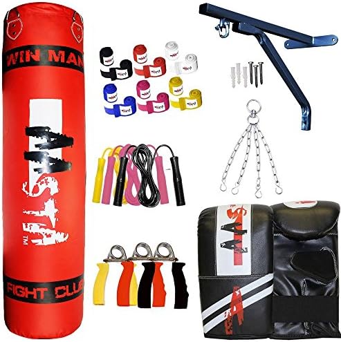 Aasta 3ft Punch Bag Filled Wall Bracket Boxing MMA Training Mitts Chain Wraps Rope Set Kickboxing UFC Fight