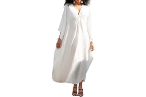 L-Peach damska bawełniana sukienka plażowa - długa sukienka maxi sukienka - okrycie stroju bikini, jeden rozmiar, biały, jeden rozmiar