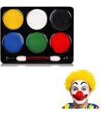 Set De Maquillaje De Payaso – 4 Colores (Blanco, Amarillo, Rojo Y Azul) Con Pincel E Instrucciones – Hasta 40 Máscaras – Dermatológicamente Probado – Ideal Para Carnaval Y Halloween