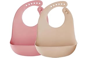 Airfish 2 Pack Silicone Bibs for Babies, Silicone Baby Feeding Bibs for Babies & Toddlers(10-72 Months), Soft and Adjustable Waterproof Bibs BPA Free