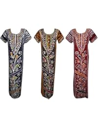 Indiatrendzs Women Cotton Nighty Printed Nightwear Maxi Dress 3 pc Combo (Chest 46)