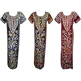 Indiatrendzs Women Cotton Nighty Printed Nightwear Maxi Dress 3 pc Combo (Chest 46)