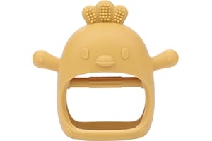 AIXMEET Silikonowy gryzak dla niemowląt w wieku 3+ miesięcy, pomoc w gryzieniu, nie zawiera BPA, zabawka do gryzienia, aby uspokoić obolałe dziąsła, silikonowe rękawiczki, zabawka do gryzienia dla niemowląt (żółty)