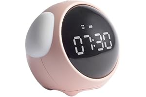 Chesoon Réveil pour Enfants Entraîneur de Sommeil pour Enfants Mignon numérique activé par la Voix Veilleuse Détection de la température Fonction Snooze Rechargeable Rose