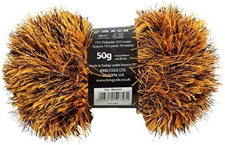 Foxy Brown Beige Tinsel Sparkle Eyelash Chunky 50g Wool Yarn Ball Free Scarf Pattern