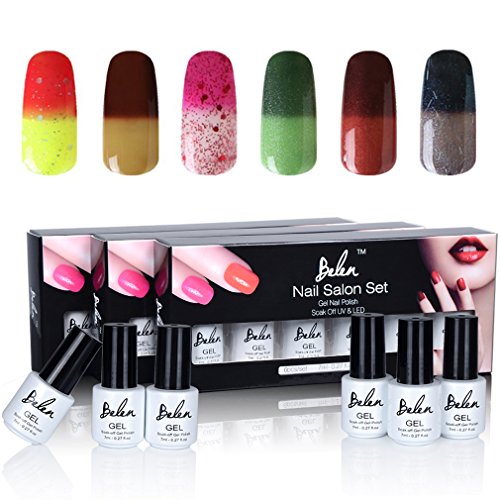 Gel Nail Polish, Belen 6PCS UV LED Temperature Colour Changing Gel Polish Soak Off Chameleon Nail Varnish Starter Kit Set 006