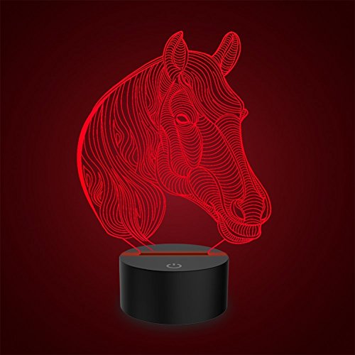 Pferdekopf 3D Optische Illusions-Lampen, FZAI Tolle 7 Farbwechsel Acryl berühren Tabelle Schreibtisch-Nachtlicht mit 150 cm USB-Kabel für Kinder Schlafzimmer Weihnachten Geburtstagsgeschenke - 5
