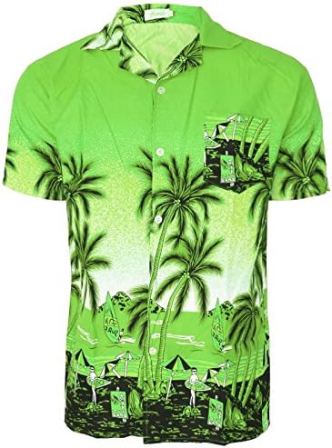 GOOGLE HAWAIIAN MENS SUMMER SHIRT FLORAL SUNSET SURF BEACH PARTY HOLIDAY STAG DANCE[L.Green Sunset ,XL]