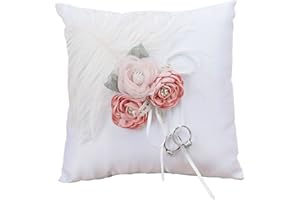 XNSHUN Hochzeit Ringkissen Ehering Kissen Ring Kissen, Weiß Rosa Hochzeit Braut Traukissen Ring Mit Simulationsrose, Heirat Paar Ring Halter Hochzeit Accessoires Für Eheringe Ringe
