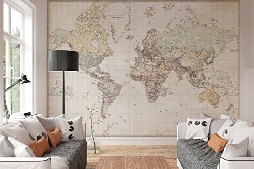 REINDERS Weltkarte Vintage Deutsch - Fototapete 368 x 254 cm