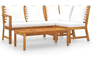 vidaXL Set Divani da Giardino 4 pz con Cuscini Crema in Legno Acacia