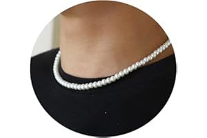 AFSTALR Perlenkette Damen Herren, 6/8mm Perlen Kette Weiße Perlen Halsketten Perlenkette Schmuck Geschenke für Männer Länge 16/18/20/22/24 Zoll
