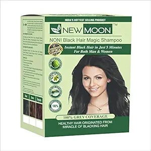 New Moon Noni Natural Black Hair Colour Shampoo | Ammonia Free | Instant Black Hair in Just 5 Minutes | For Both Men & Women (Pack of 20) (size: 20 ML)
