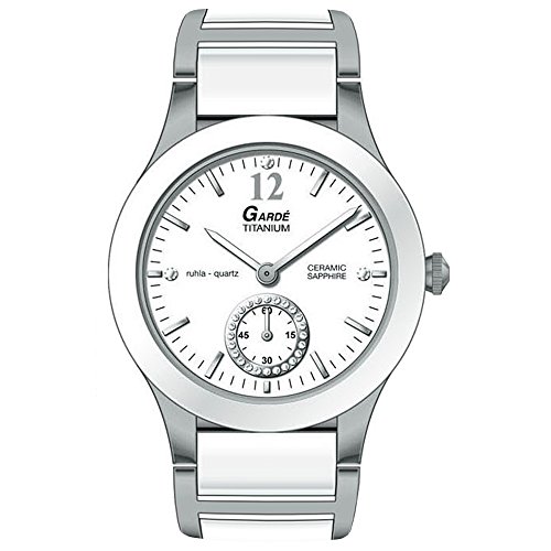 GARDE Damen-Armbanduhr Elegant Analog Titan Keramik-Armband wei silber grau Quarz-Uhr Ziffernblatt wei UGA21827 GARDE Damen-Armbanduhr Elegant Analog Titan Keramik-Armband wei silber grau Quarz-Uhr Ziffernblatt wei UGA21827