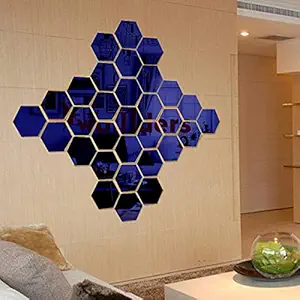 Wall1ders Wall1ders, Hexagon Mirror Stickers for Wall, Mirror Stickers for Wall, Acrylic Stickers, wall mirror stickers, wall stickers for bedroom, hall, Home Offices with 10 Butterfly Stickers - Pack of 30 (Blue)