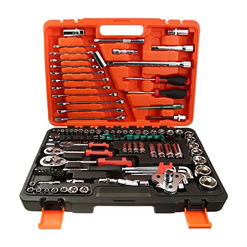 LESOLEIL Steckschlüssel Satz Handwerkzeuge Universal Reparatur Werkzeuge Ratschen Sechskant Steckschlüsseleinsatz Torx- Schlitz Phillips Pozidrive Bit Steckschlüsseleinsätze Werkzeugkoffer 121 teilig