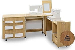 COMFORT COLLECTION Comfort 3 | Table pour Machine à Coudre | (Oak Kendal Cognac, L (Air-Lift 10 to 15 kg))
