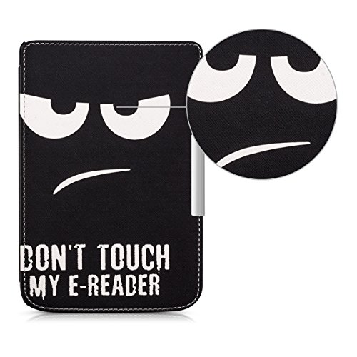 kwmobile Hülle für Pocketbook Touch Lux 3 / Touch Lux 2 – Flipcover Case eReader Schutzhülle – Bookstyle Klapphülle Don’t touch my E-Reader Design Weiß Schwarz - 6