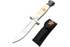PROMITHI Cuchillo ruso pequeño Cuchillo plegable navaja de bolsillo multiusos Mango blanco y negro, Acero inoxidable chino de alta dureza, fabricado en China, para uso en acampadas al aire libre Incluye funda