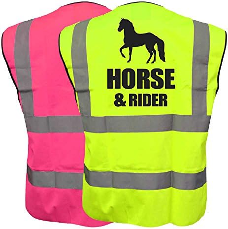 Equestrian HORSE & RIDER Hi Viz Vis Vest Horse Riding Reflective Waistcoat Jacket Road Safety Visibility YELLOW 1