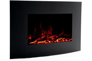 K2CALORE Camino elettrico 2000 W Kekai Jersey 88x15x56 cm con simulazione di fuoco a parete nera