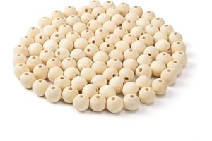 packra 100 Perline di Legno Naturale da 20 mm per Macramè, Grandi Sfere di Legno con Foro, Perline Rotonde di Legno da Infilare per Decorazioni Fai Da Te