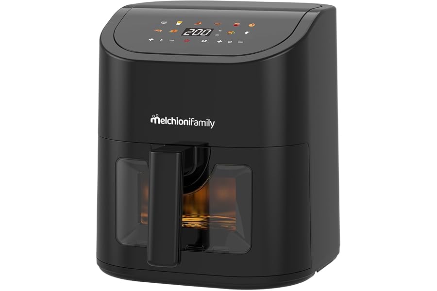 Melchioni Family | Emma 5L Air Fryer, 8 Programs, Touch Display, 1600W, Temperature 50-200°C, Non-Stick, Compact and Visual Control