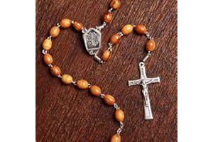 KASSIS Olivenholz Rosenkranz mit dem Jerusalemkreuz und Erde aus Bethlehem 52 cm in Organzabeutel handgemacht in Bethlehem