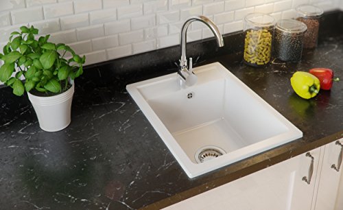 Granitspüle weiß, 1-Becken, Siphon, Granitbecken, Küchenspüle, Schrankbreite ab 40 cm - 3
