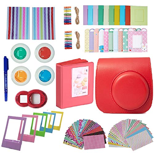 FollowSun 10 en 1 Cámara Accesorios para Fujifilm Instax Mini 8 8+ 9 Incluir Caso Rojo/Album/Selfie Lente/Filtros de Color/Wall Cuelgue Marcos/Pegatinas de Frontera/Marco de Fotos/Pegatinas de Esquina