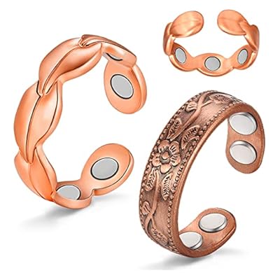 Vicmag 2pcs Copper Rings For Women Ultra Strength Magnetic 99.99% Solid Pure Copper Adjustable With Gift Box (2 Pcs Copper Leaf & Flower)