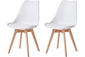 JZGORC Set di 2 Sedie da Sala da Pranzo, Sedie da Cucina Nordica, Sedie da Ufficio con Gambe in Faggio Massello per Camera da Letto, Soggiorno, Cucina - Bianco